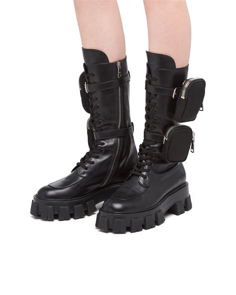 prada leather logo boots|prada leather boots women.